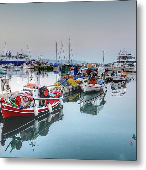 Dawn Metal Print featuring the photograph Lavrium Fishing Port #1 by Alexandros Photos