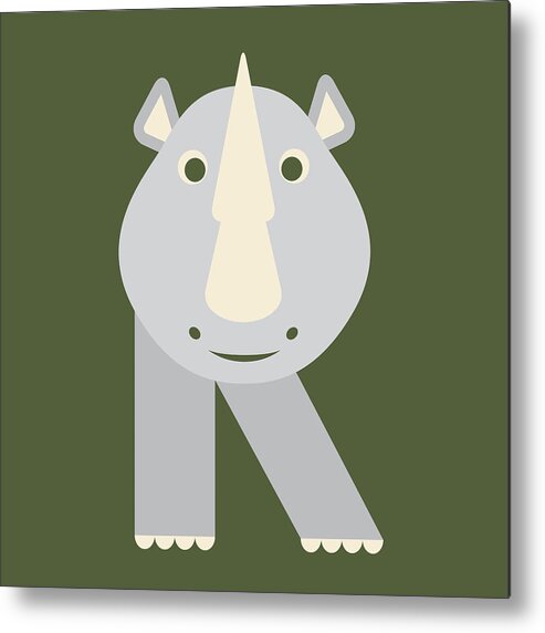 Animal Alphabet Metal Print featuring the digital art Letter R - Animal Alphabet - Rhino Monogram by Jen Montgomery