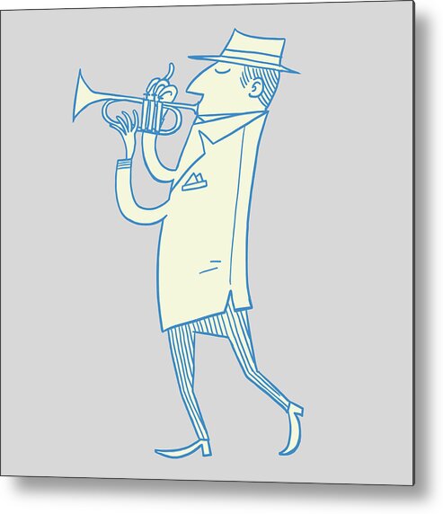 Accessories Metal Print featuring the drawing Man Walking and Playing Trumpet #1 by CSA Images