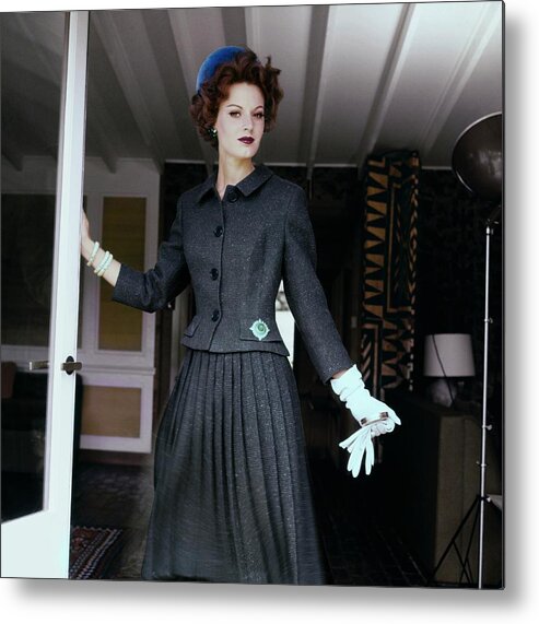 Fashion Metal Print featuring the photograph Model In A Handmacher Suit #1 by Horst P. Horst