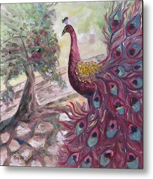 Peacock Metal Print featuring the painting Purple Peacock #1 by Roxy Rich