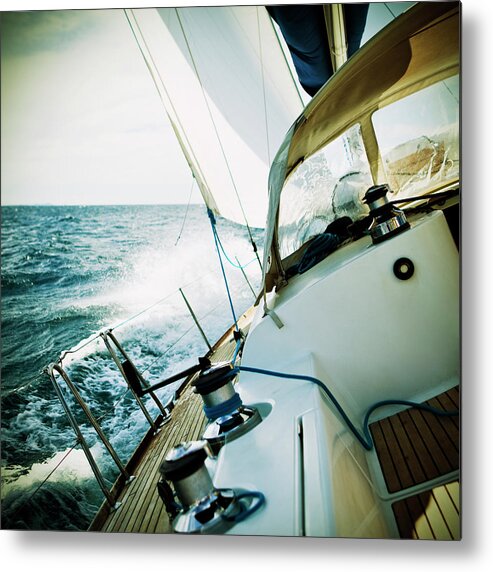 Curve Metal Print featuring the photograph Sailing In The Wind With Sailboat #1 by Mbbirdy