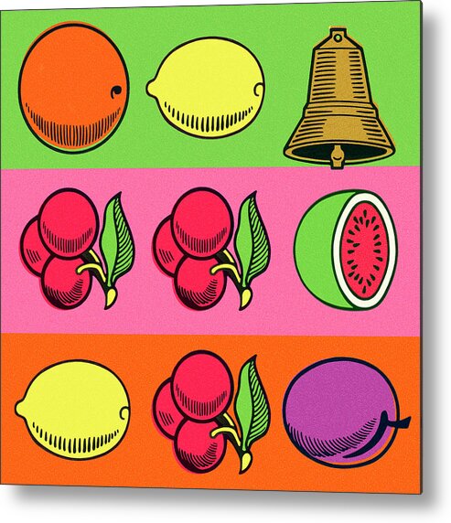 Bad Habit Metal Poster featuring the drawing Slot Machine Bar of Fruit #1 by CSA Images