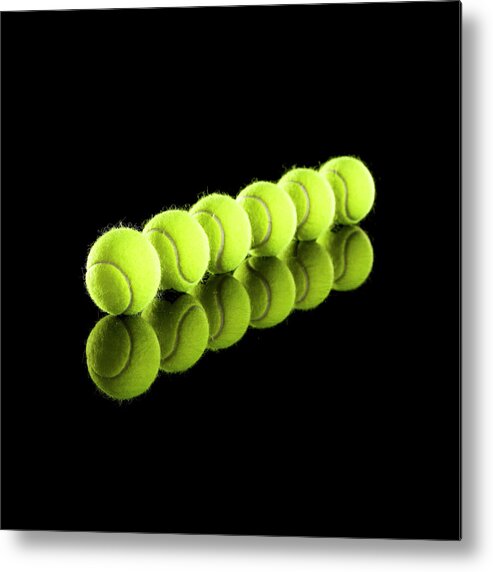 Tennis Metal Print featuring the photograph Tennis Balls In Row #1 by Thomas Northcut