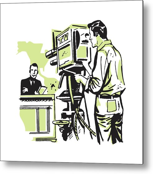 Anchorman Metal Print featuring the drawing TV Cameraman Recording News Broadcast #1 by CSA Images