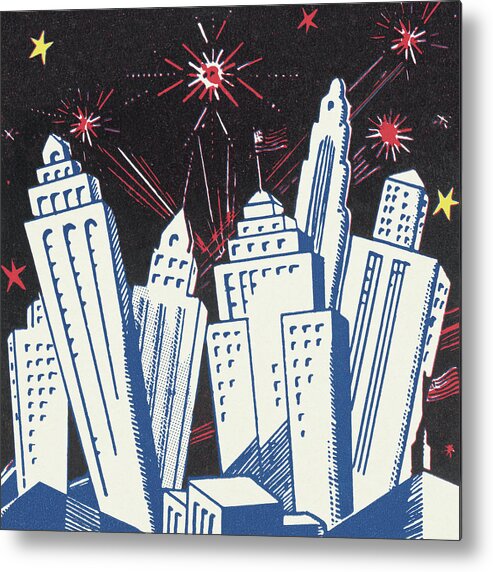 4th Of July Metal Print featuring the drawing City Skyline #14 by CSA Images