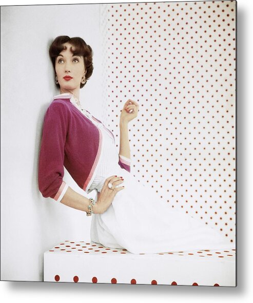 Fashion Metal Print featuring the photograph Model In Evelyn Gates Cashmere #2 by Horst P. Horst