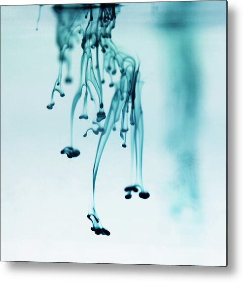 Underwater Metal Print featuring the photograph Blue Ink Swirling In Liquid #3 by Lisbeth Hjort