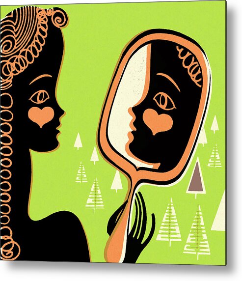 Adult Metal Print featuring the drawing Woman Looking in a Mirror #7 by CSA Images