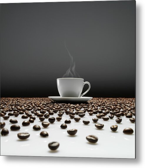 Coffee Metal Print featuring the photograph A Cup Of Coffee Sitting In The Middle by Jostaphot