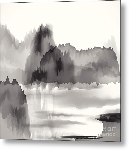 Chinese Culture Metal Print featuring the digital art Abstract Black And White Chinese by Shuoshu