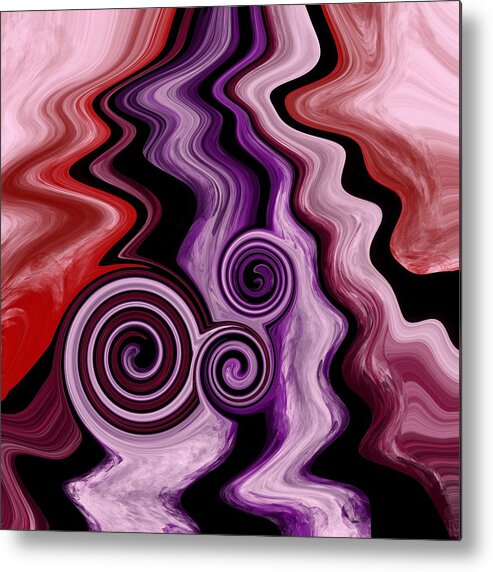 Red Metal Print featuring the painting Abstract Fluid Painting Pattern red, purple and pink by Patricia Piotrak