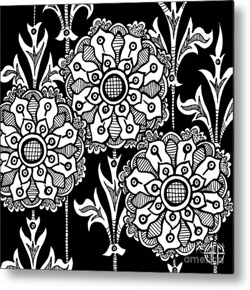Boho Metal Print featuring the drawing Alien Bloom 1 Black and White by Amy E Fraser