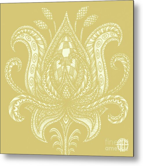 Boho Metal Print featuring the drawing Alien Bloom 28 Golden Wheat by Amy E Fraser