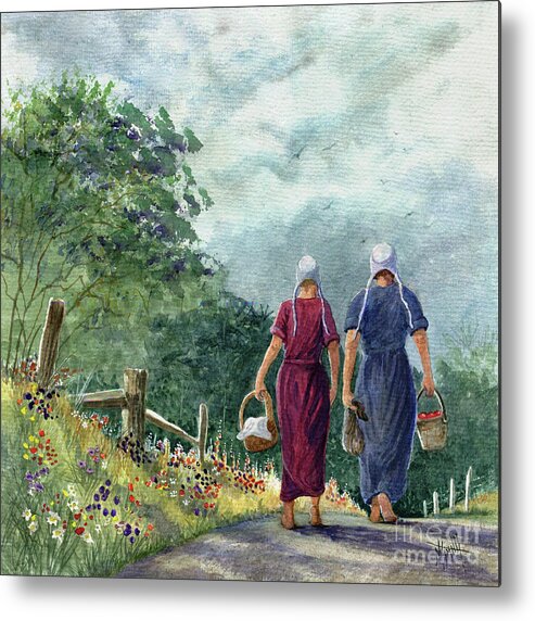 Amish Ladies Metal Print featuring the painting Amish Way of Life - Bearing Gifts by Marilyn Smith