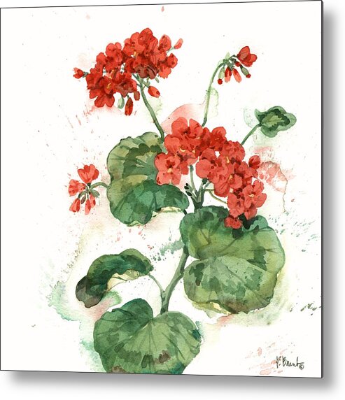 Watercolor Metal Print featuring the painting Arianna Geraniums II - White by Paul Brent