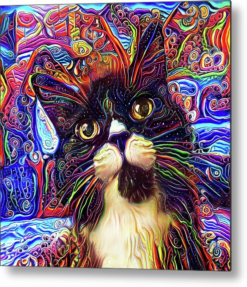 Tuxedo Cat Metal Print featuring the digital art Armani the Tuxedo Cat by Peggy Collins