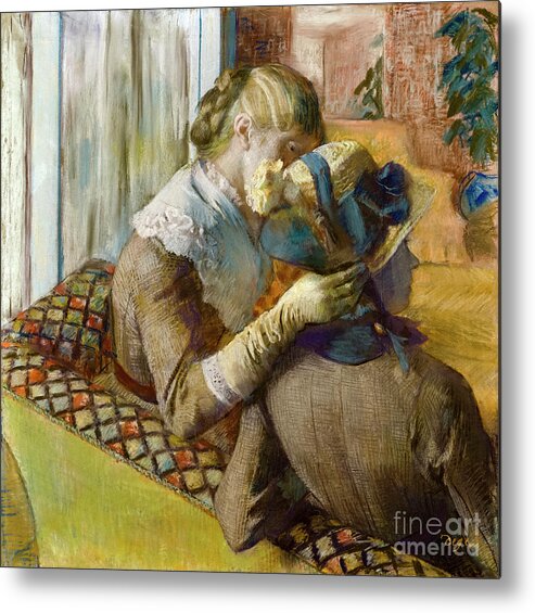 Edgar Degas Metal Print featuring the painting At The Milliners, Chez Le Modiste, 1881 Pastel By Degas by Edgar Degas