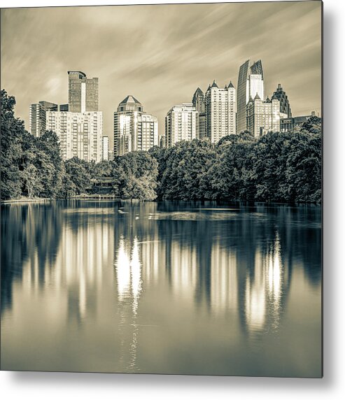 America Metal Print featuring the photograph Atlanta Skyline On Lake Clara Meer - Piedmont Park View Sepia 1x1 by Gregory Ballos