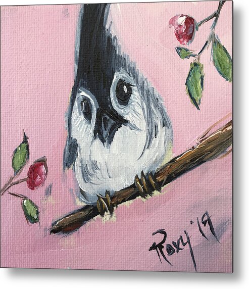 Titmouse Metal Print featuring the painting Baby Tufted Tit Mouse by Roxy Rich