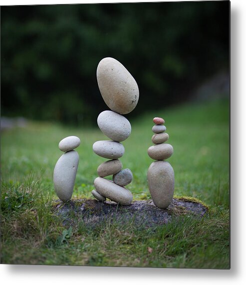 Meditation Zen Yoga Mindfulness Stones Nature Land Art Balancing Sweden Metal Print featuring the sculpture Balancing art #35 by Pontus Jansson