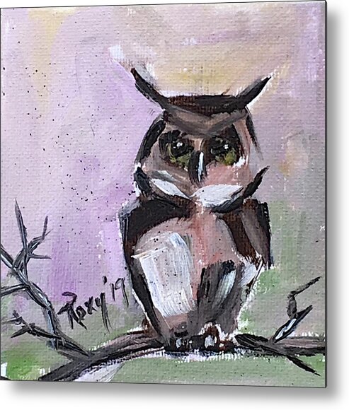 Owl Metal Print featuring the painting Barn Owl on a Branch by Roxy Rich