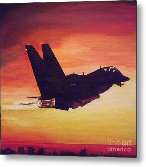 Skyscape Metal Print featuring the painting Black Bomber Jet by Denise Morgan