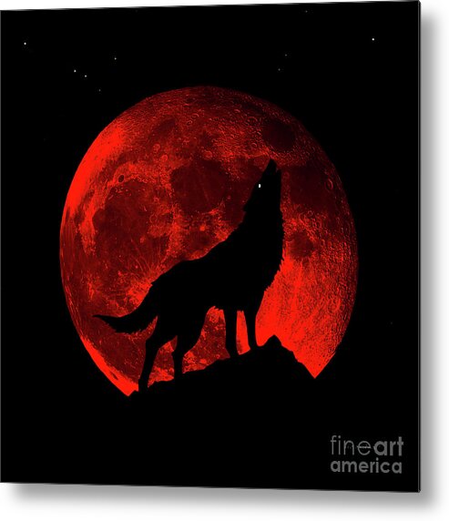 Bloodred Wolf Moon Metal Print featuring the photograph Blood Red Wolf Supermoon Eclipse 873m by Ricardos Creations