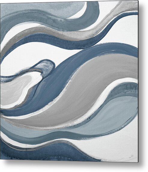 Blue Metal Print featuring the painting Blue Curves Abstract Square by Lanie Loreth
