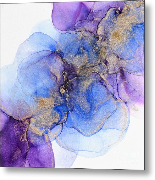 Alcohol Ink Metal Print featuring the painting Blue Florals by Alissa Beth Photography