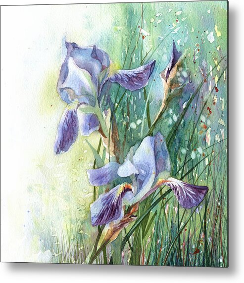 Russian Artists New Wave Metal Print featuring the painting Blue Irises Fairytale by Ina Petrashkevich