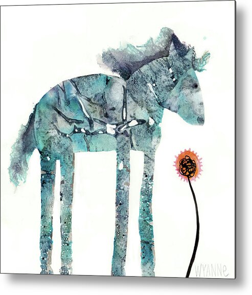 Blue Painted Pony Metal Print featuring the painting Blue Painted Pony by Wyanne