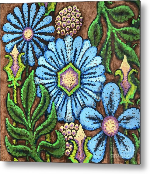 Flower Metal Print featuring the painting Brown and Blue Floral 1 by Amy E Fraser
