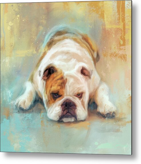 Colorful Metal Print featuring the painting Bulldog With The Blues by Jai Johnson