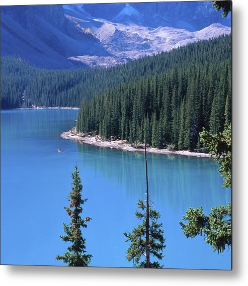 Scenics Metal Print featuring the photograph Canoe, Moraine Lake, Canadian Rockies by Image © Glen Pennykid