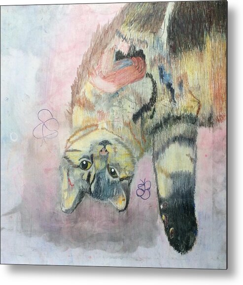 Playful Cat Metal Print featuring the painting Playful Cat named Simba by AJ Brown