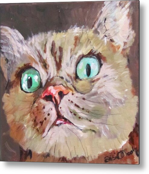 Cat Metal Print featuring the painting CAT What do you see by Barbara O'Toole