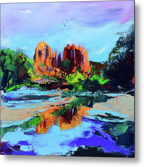 Cathedral Rock Metal Print featuring the painting Cathedral Rock - Sedona - Square version by Elise Palmigiani