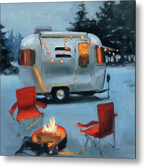 Airstream Metal Print featuring the painting Christmas in the Snow by Elizabeth Jose