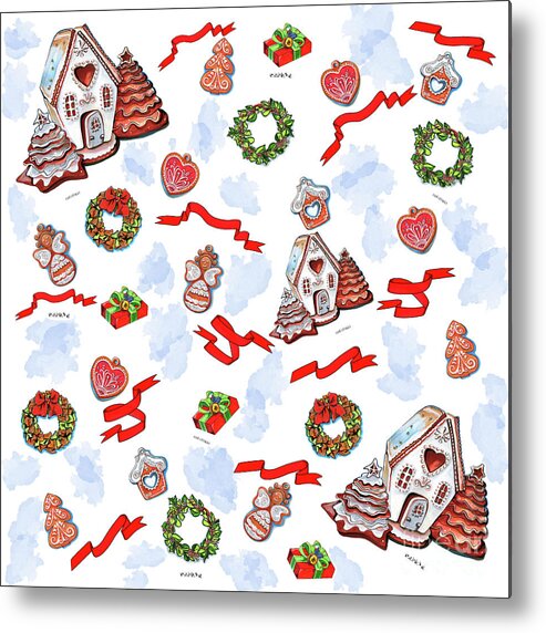 Collection Metal Print featuring the drawing Christmas time pattern by Ariadna De Raadt