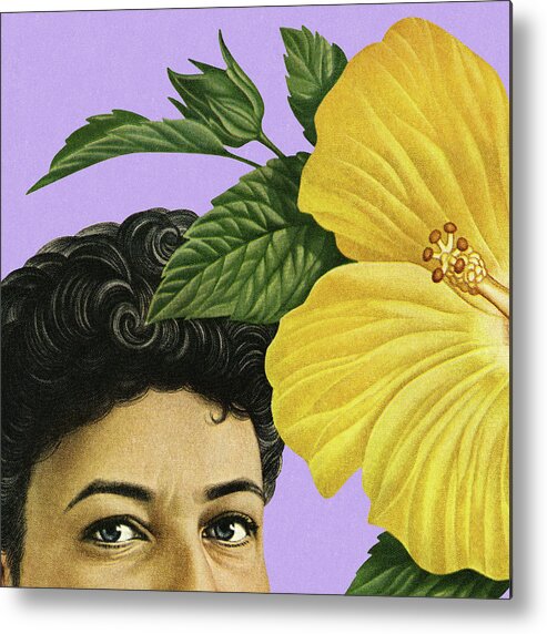 Adult Metal Poster featuring the drawing Closeup of a Woman and Flower by CSA Images