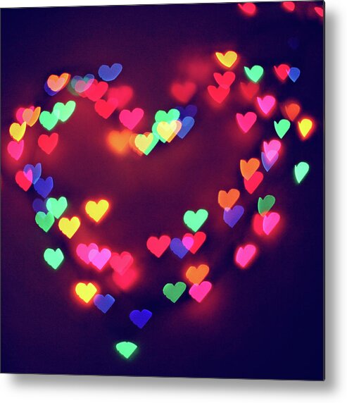 Outdoors Metal Print featuring the photograph Colorful Lights In Heart Shape by Amelia Kay Photography