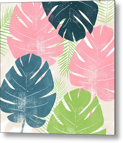 Tropical Metal Print featuring the mixed media Colorful Palm Leaves 1- Art by Linda Woods by Linda Woods