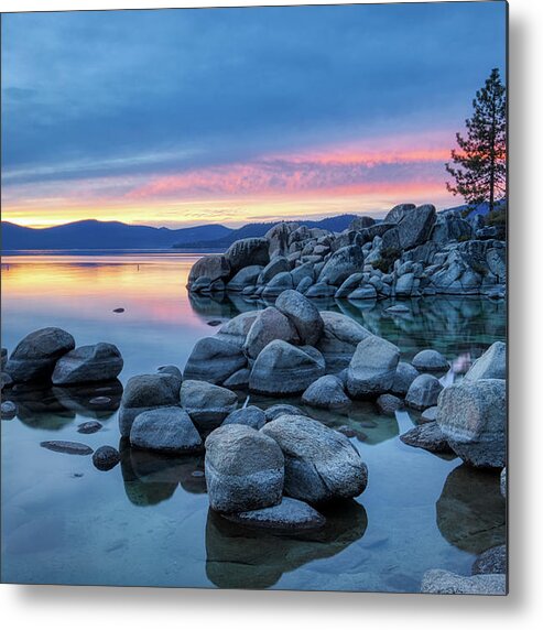 Beach Metal Print featuring the photograph Colorful Sunset at Sand Harbor by Andy Konieczny
