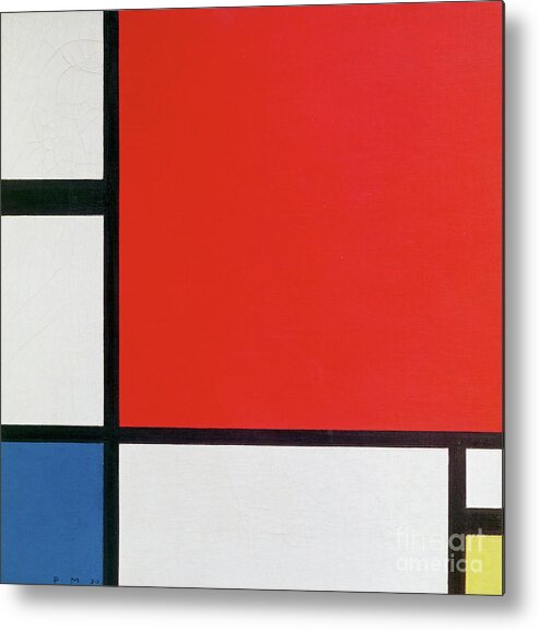 De Stijl Metal Print featuring the painting Composition with Red, Blue and Yellow by Piet Mondrian
