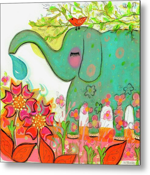 Connected - Elephant Metal Print featuring the painting Connected - Elephant by Wyanne