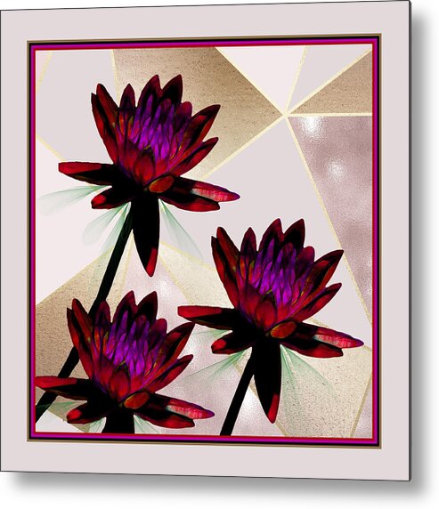 Water Lilies Metal Print featuring the mixed media Cranberry Water Lilies by Rosalie Scanlon