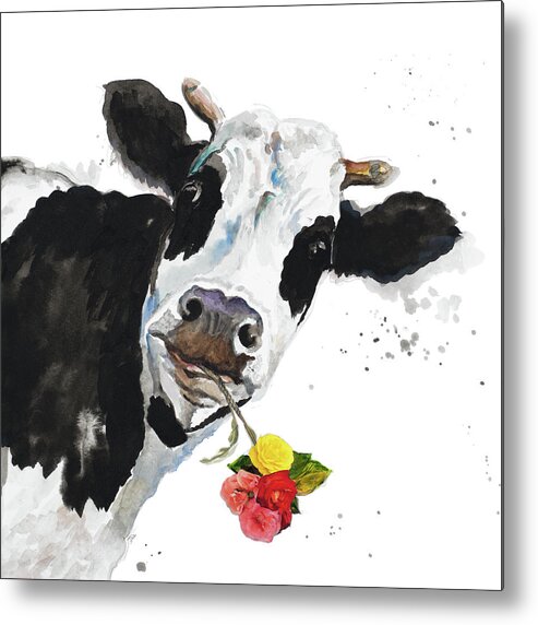 Crazy Metal Print featuring the painting Crazy Cow by Patricia Pinto
