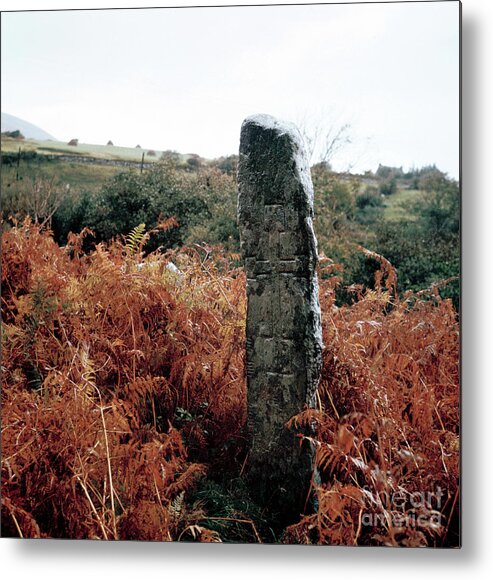 Concepts & Topics Metal Print featuring the drawing Cross-inscribed Ogham Stone, Dromkeare by Print Collector