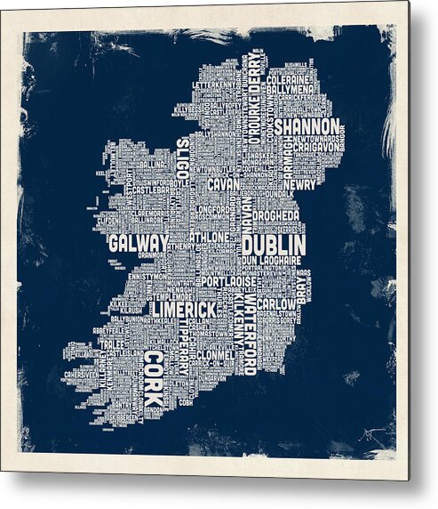 Ireland Map Metal Print featuring the digital art Custom Ireland City Text map by Michael Tompsett